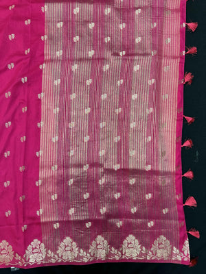 Woman wearing a Semi Silk Saree with lightweight drape and subtle shine, perfect for office, family gatherings, and festive occasions.