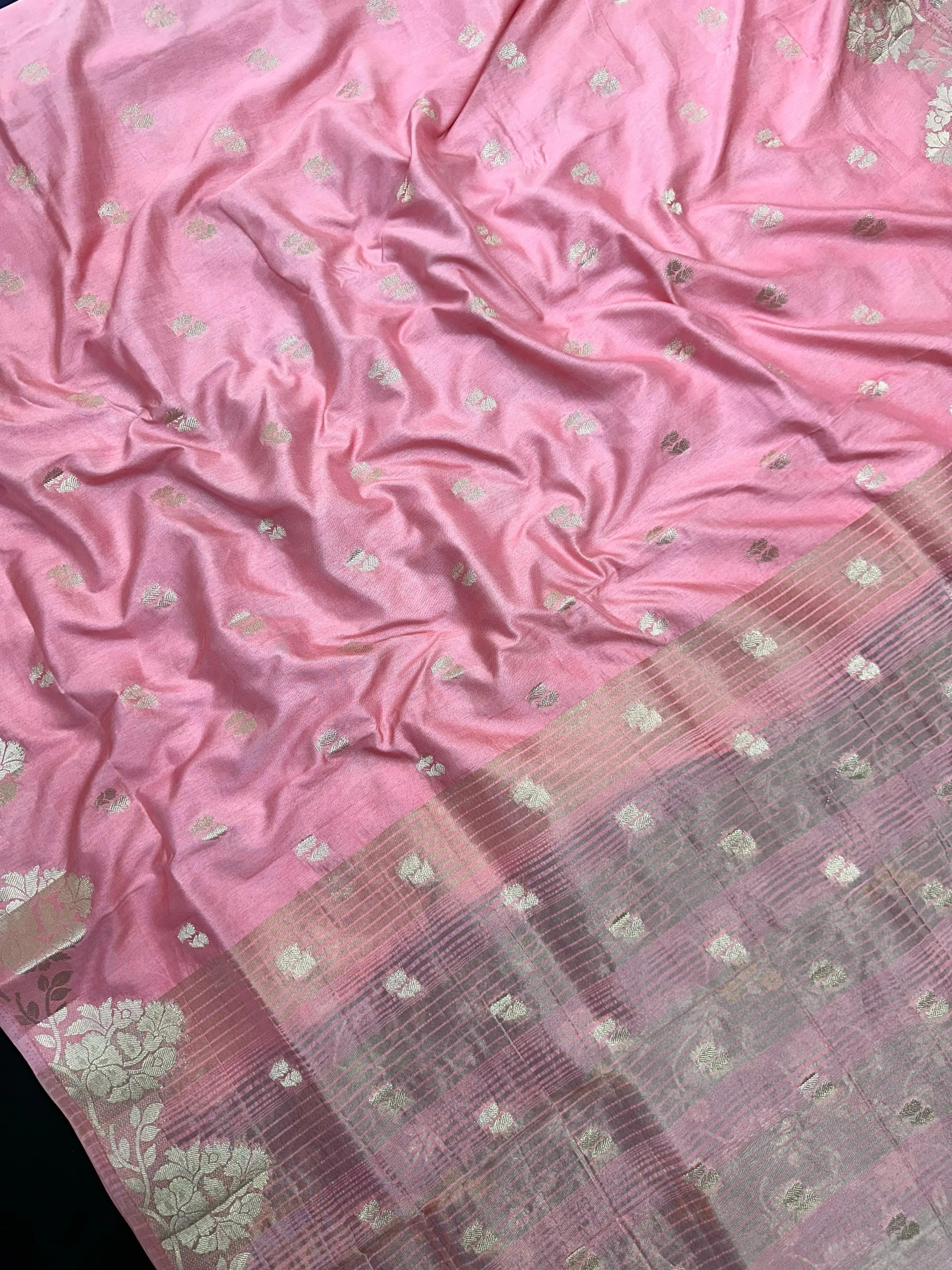 Woman wearing a Semi Silk Saree with lightweight drape and subtle shine, perfect for office, family gatherings, and festive occasions.