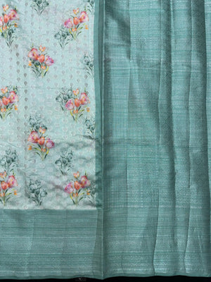 Woman wearing a Semi Silk Saree with a soft shine and lightweight drape, ideal for everyday elegance and traditional style.