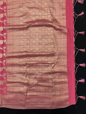 Woman wearing a Semi Chiffon Saree with lightweight, flowing fabric and subtle shine, perfect for weddings, parties, and office wear.