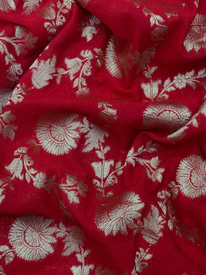 Woman wearing a Semi Chiffon Saree with lightweight, flowing fabric and subtle shine, perfect for weddings, parties, and office wear.