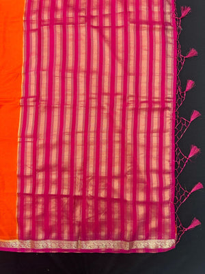 Woman draped in a Semi Crepe Silk Saree with soft texture and subtle shine, perfect for elegant office wear and festive occasions.