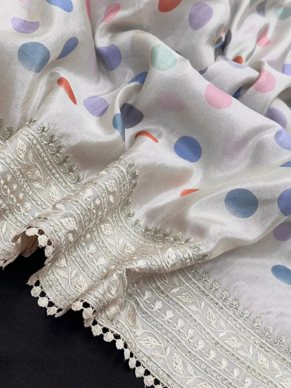 Classic Tussar Silk Saree – Elegant Indian Attire (Snow Net)