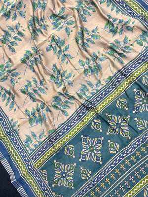 Woman wearing a Soft Tussar Silk Saree with subtle sheen and lightweight drape, perfect for daily wear and festive elegance.