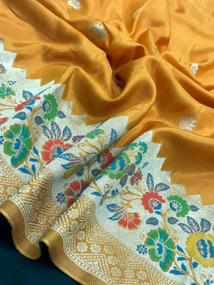 Designer Mango Silk Saree with Intricate Border Work-Sudarshan