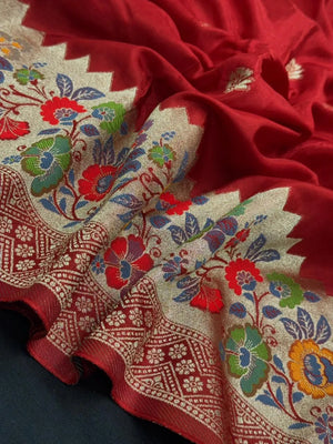 Designer Mango Silk Saree with Intricate Border Work-Sudarshan