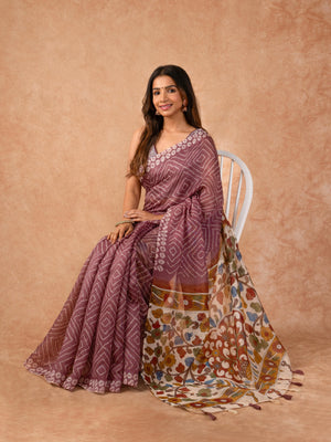 Woman wearing a Summer Loom Cotton Saree with lightweight, breathable fabric and subtle design, ideal for office and daily ethnic wear.