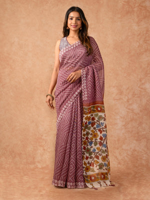 Woman wearing a Summer Loom Cotton Saree with lightweight, breathable fabric and subtle design, ideal for office and daily ethnic wear.