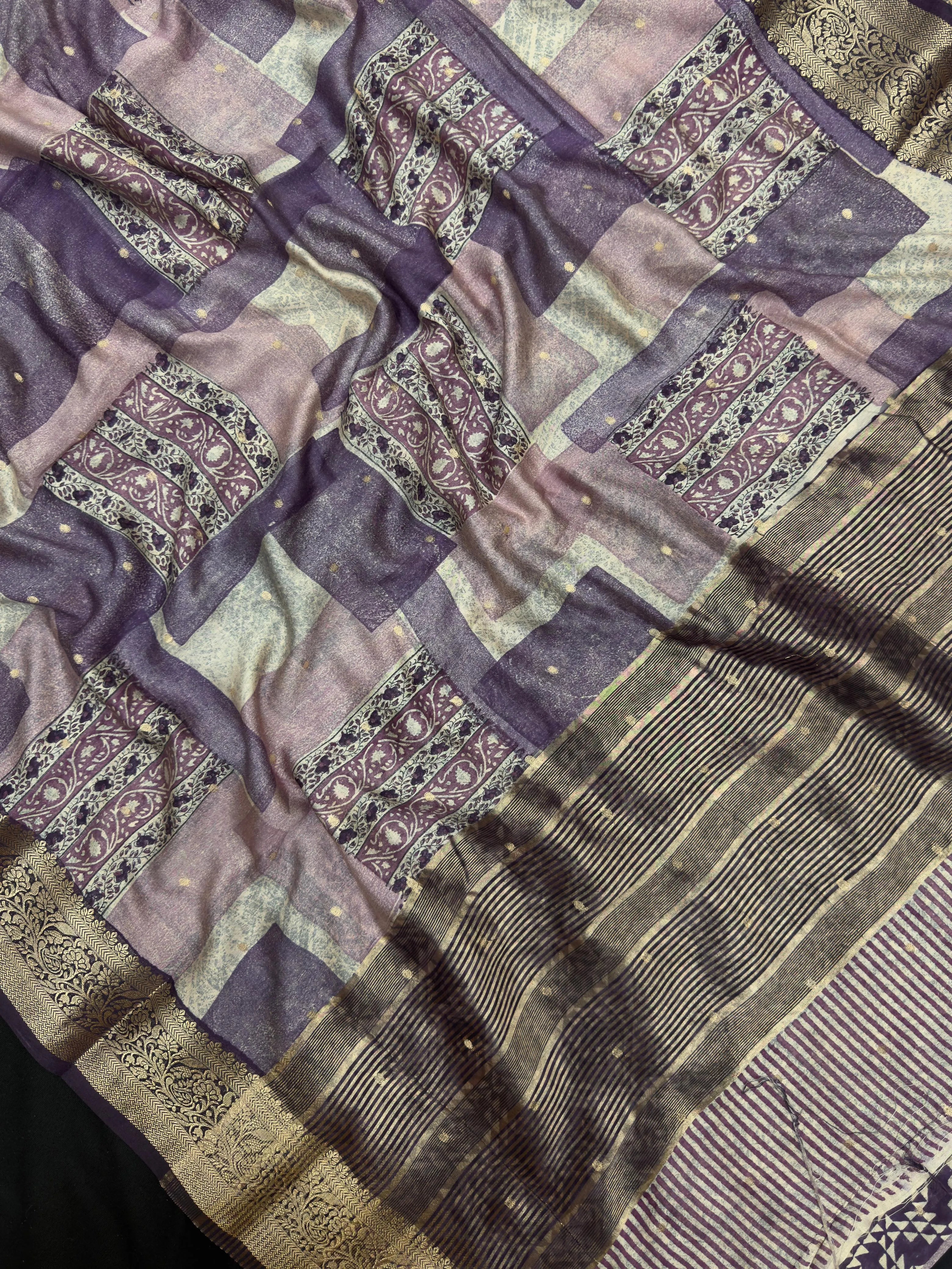 Elegant Malai Cotton Saree for Everyday Grace (Tasar Block Print)