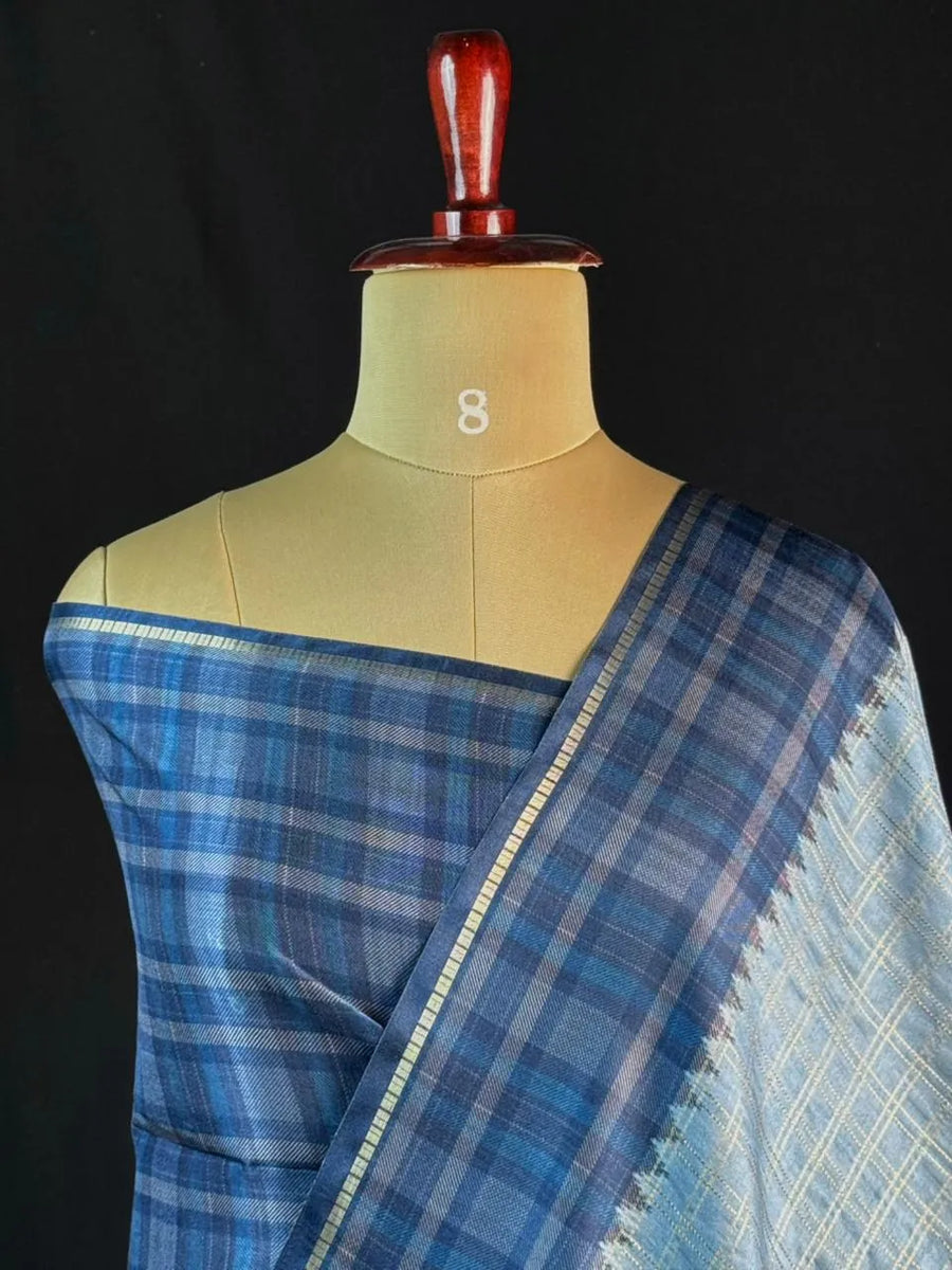 Tasar Silk Saree-(Tasar block print)