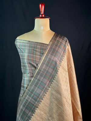 Tasar Silk Saree-(Tasar block print)