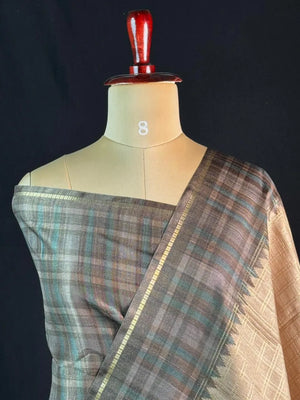 Tasar Silk Saree-(Tasar block print)