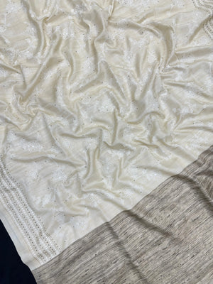 Tussar silk saree with raw silk texture and natural golden glow – handcrafted for elegant festive wear