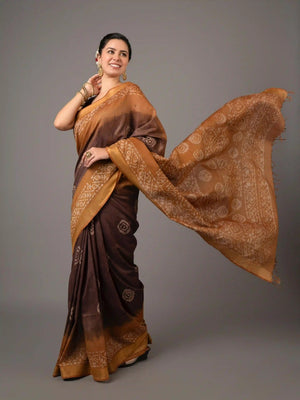 "Stunning Tussar silk saree with rich texture, offering timeless elegance and comfort, perfect for regular wear."