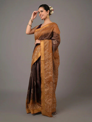 "Stunning Tussar silk saree with rich texture, offering timeless elegance and comfort, perfect for regular wear."