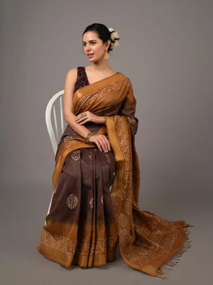 "Stunning Tussar silk saree with rich texture, offering timeless elegance and comfort, perfect for regular wear."