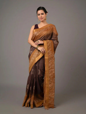 "Stunning Tussar silk saree with rich texture, offering timeless elegance and comfort, perfect for regular wear."