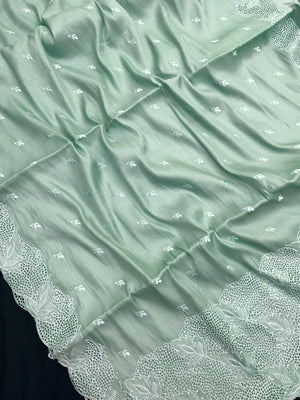 “Elegant woman wearing a graceful Tussar silk saree with a soft sheen, fine texture, and minimalistic patterns—ideal for regular wear with a touch of timeless sophistication.”