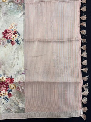 Woman draped in a Tussar Silk Saree with natural texture and soft sheen, perfect for weddings, festivals, and traditional events.