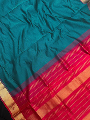 Woman wearing an Uppada Cotton Silk Saree with lightweight, breathable drape and subtle sheen, ideal for office and festive occasions.
