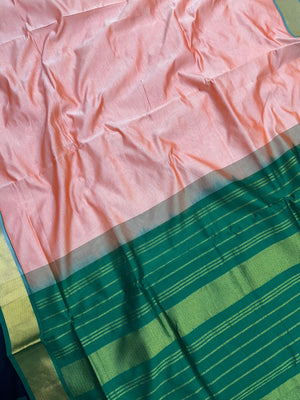 Woman wearing an Uppada Cotton Silk Saree with lightweight, breathable drape and subtle sheen, ideal for office and festive occasions.