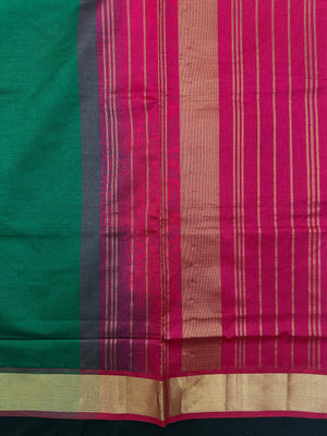 Woman wearing an Uppada Cotton Silk Saree with lightweight, breathable drape and subtle sheen, ideal for office and festive occasions.