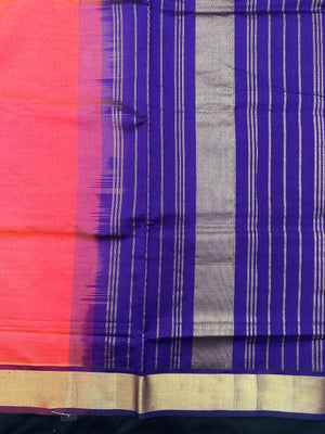 Woman wearing an Uppada Cotton Silk Saree with lightweight, breathable drape and subtle sheen, ideal for office and festive occasions.