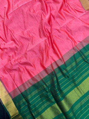 Woman wearing an Uppada Cotton Silk Saree with lightweight, breathable drape and subtle sheen, ideal for office and festive occasions.