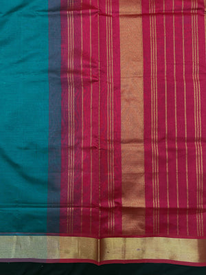 Woman wearing an Uppada Cotton Silk Saree with lightweight, breathable drape and subtle sheen, ideal for office and festive occasions.