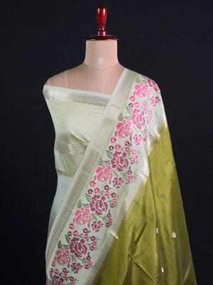 Pure Viscose Zari Silk Saree Floral Weaving and Rich Woven Border