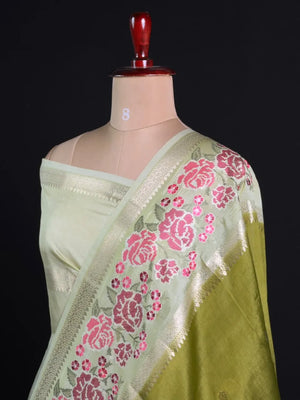 Pure Viscose Zari Silk Saree Floral Weaving and Rich Woven Border