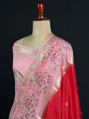 Pure Viscose Zari Silk Saree Floral Weaving and Rich Woven Border