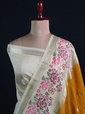 Pure Viscose Zari Silk Saree Floral Weaving and Rich Woven Border