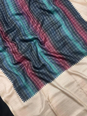 Classic Tasar Silk Saree – Grace Meets Tradition (Viscose Checks)