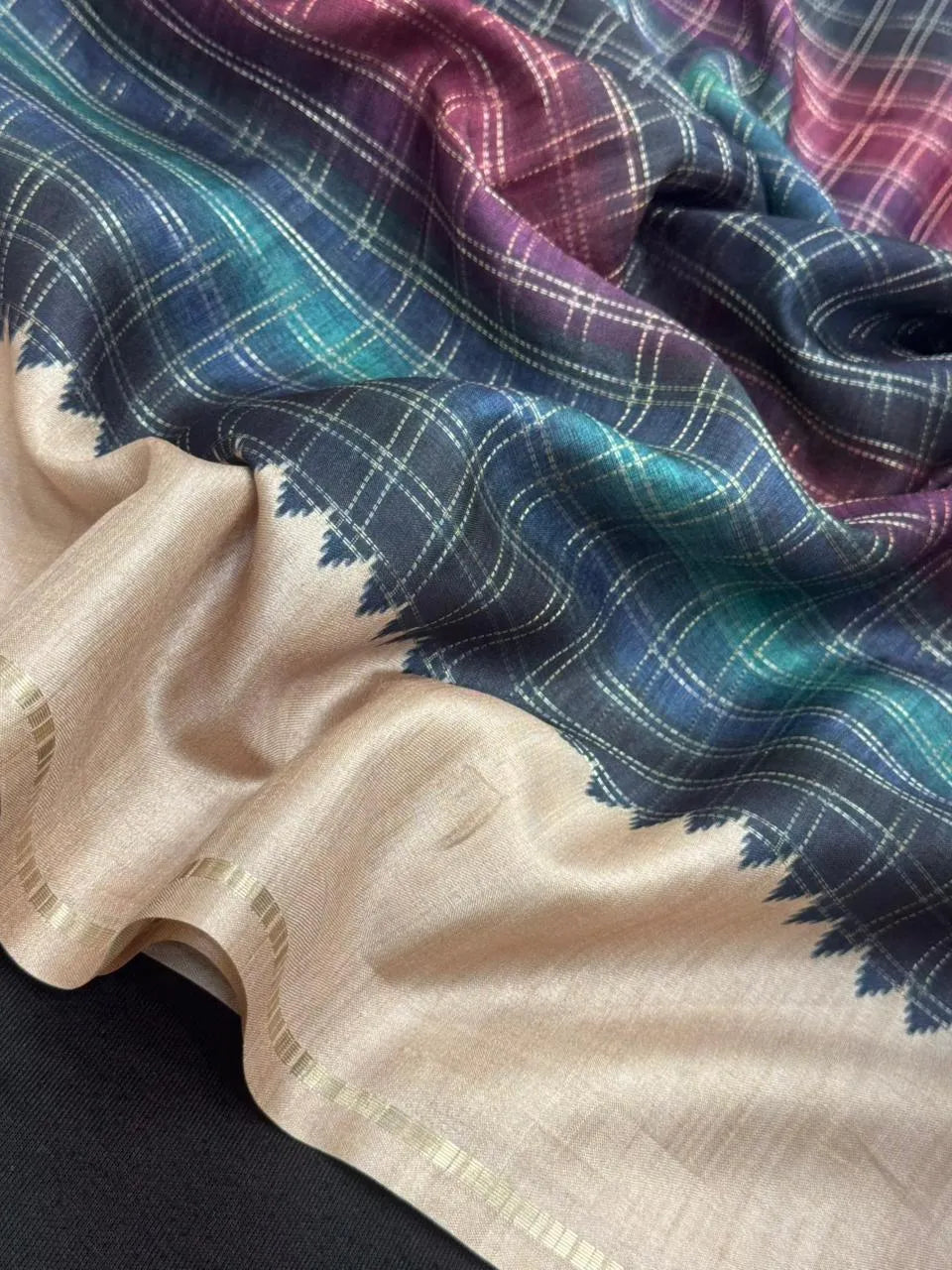 Classic Tasar Silk Saree – Grace Meets Tradition (Viscose Checks)