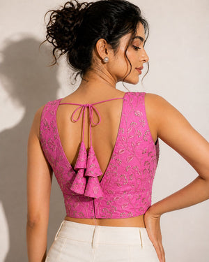 Stylish Embroidered Net V-Neck Ready Blouse