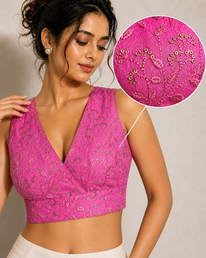 Stylish Embroidered Net V-Neck Ready Blouse