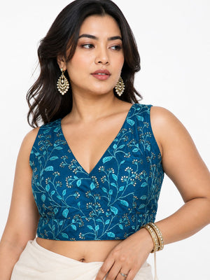 Stylish Embroidered Net V-Neck Ready Blouse