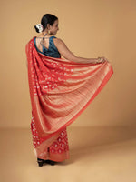 Load image into Gallery viewer, Banarasi Semi Khaddi Chiffon Saree With Brocket jaal In Red With Bottle Green
