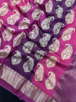 Load image into Gallery viewer, Banarasi Malai Cotton  Silk in Magenta Shibori Print
