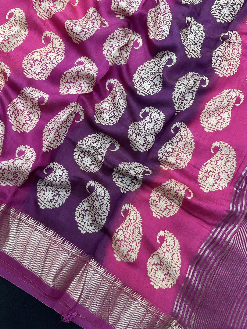 Banarasi Malai Cotton  Silk in Magenta Shibori Print