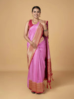 Load image into Gallery viewer, Banarasi Semi Khaddi Georgette Saree In Baby Pink With Kanchi Pink