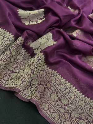 Sleek Chiffon Semi Banarasi Saree For Ethinic Wear-(3D insta shine)