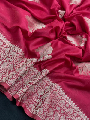 Sleek Chiffon Semi Banarasi Saree For Ethinic Wear-(3D insta shine)