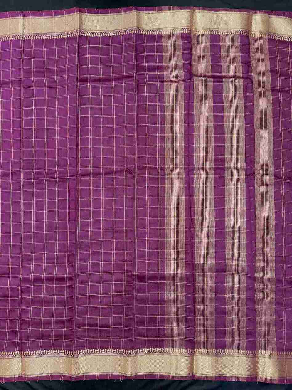 Musk Pulse Tussar Double Chex Silk Saree