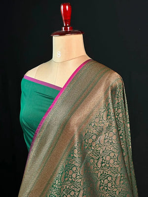 Semi Banarasi Silk Saree-BANARASI BROCADE OFF