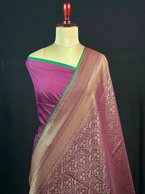 Semi Banarasi Silk Saree-BANARASI BROCADE OFF