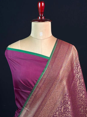 Semi Banarasi Silk Saree-BANARASI BROCADE OFF