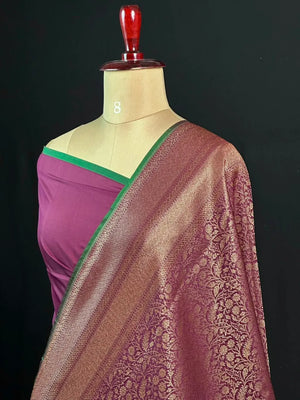 Semi Banarasi Silk Saree-BANARASI BROCADE OFF