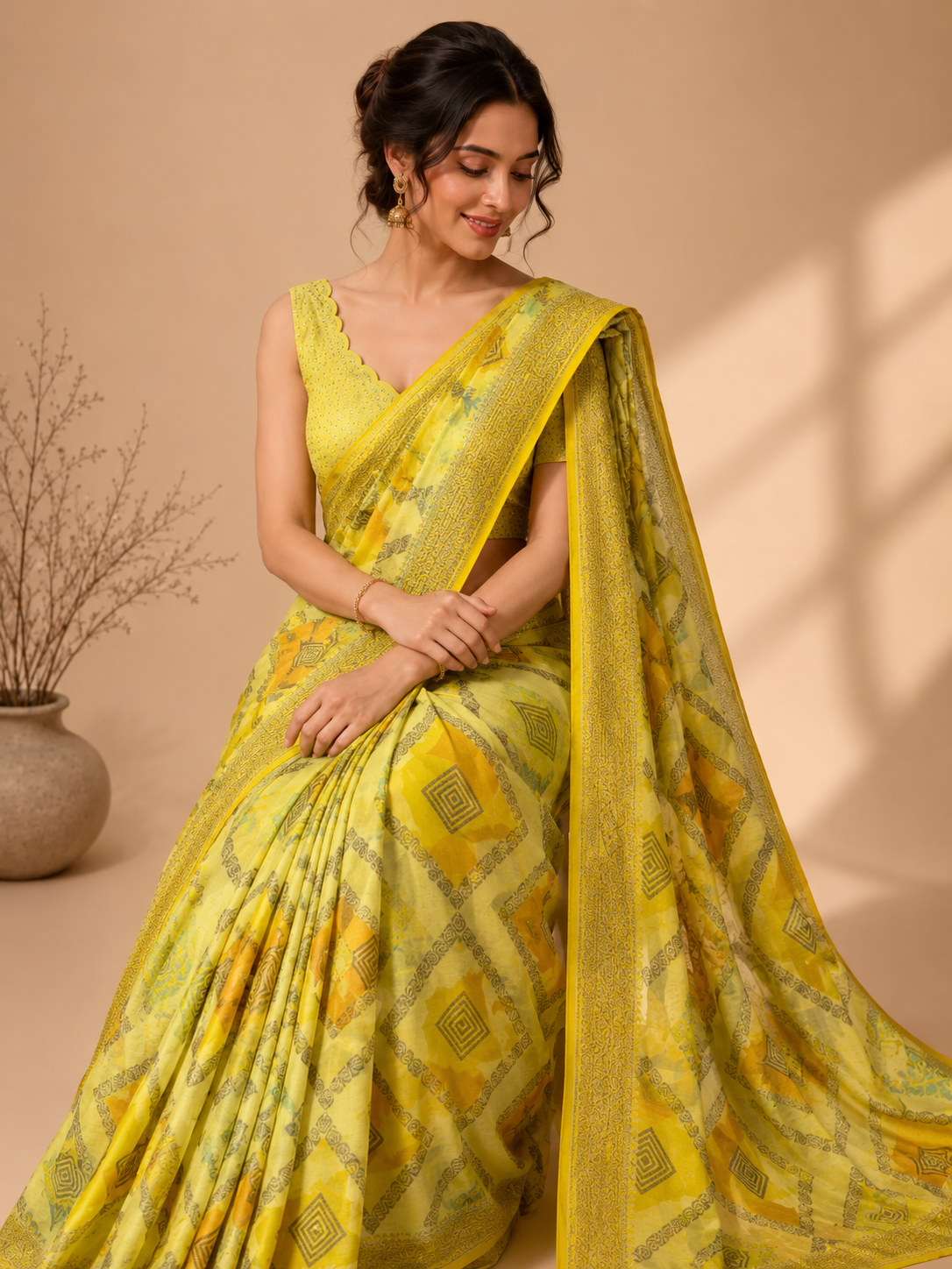 Sunshine Yellow Pure Banarasi Crepe Silk Rangkaat